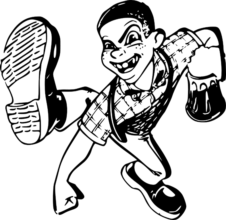 A 2d image of a boy with his leg up in black with transparent background