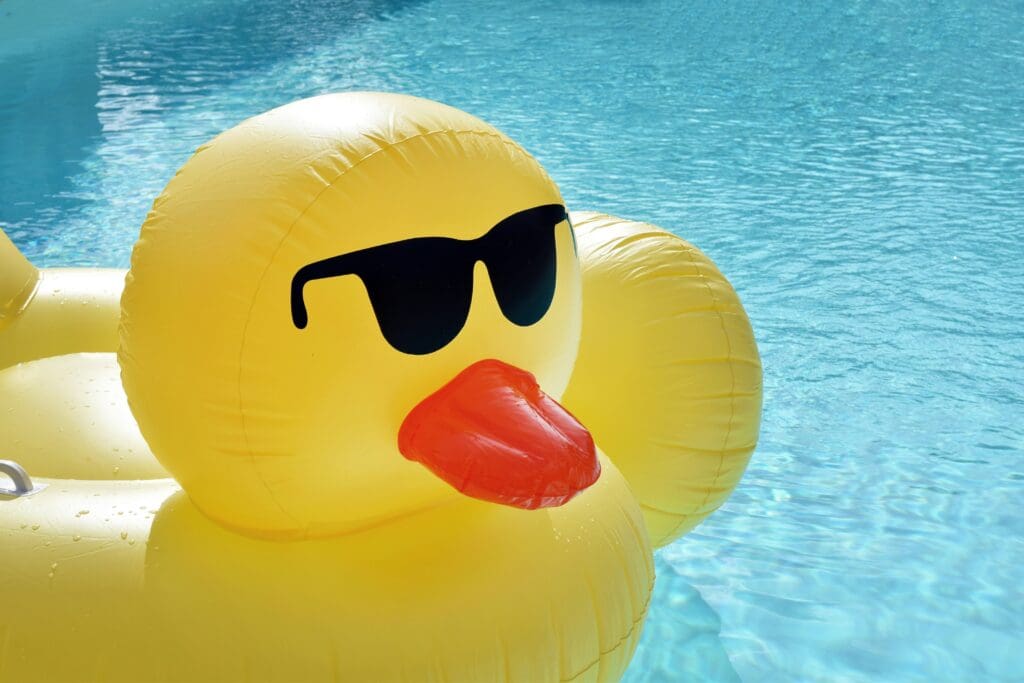 A duck floatie in a pool preparing for summer break